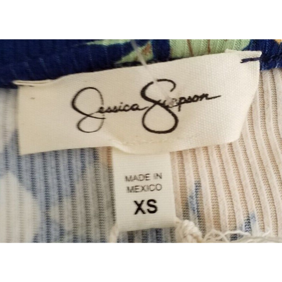 Jessica Simpson Floral Sheath Dress Blue Ribbed Stretch NWT Size XS - Picture 5 of 7